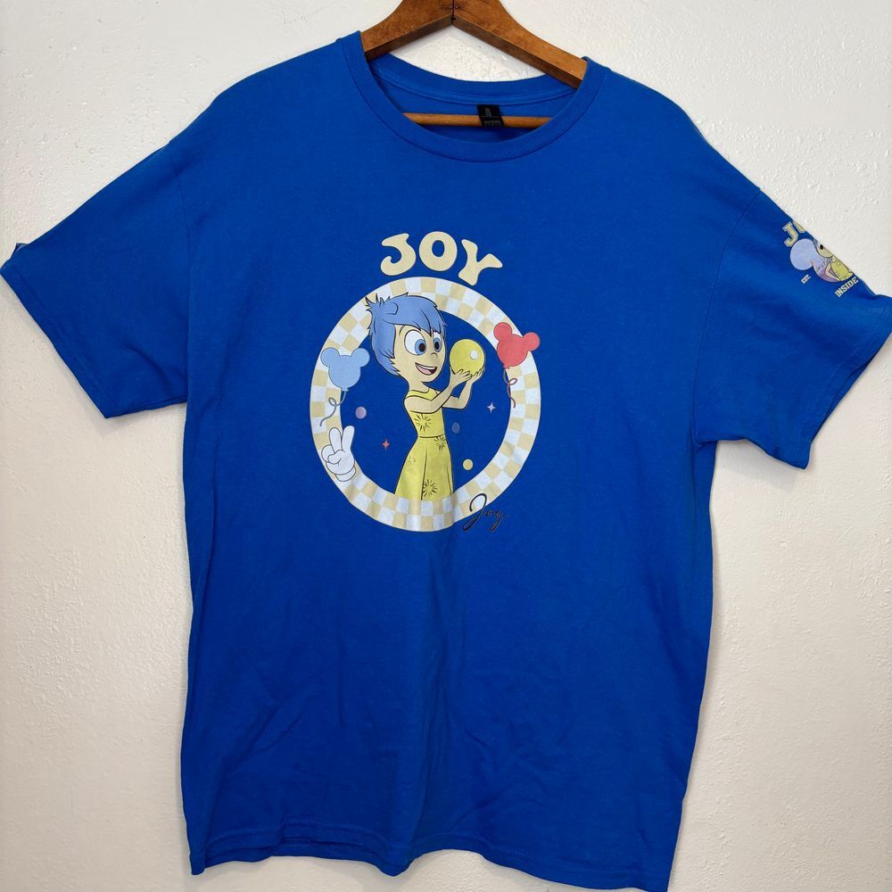Joy Inside Out Disney Pixar Blue T-Shirt L Large Sleeve Detail Gildan Disneyland